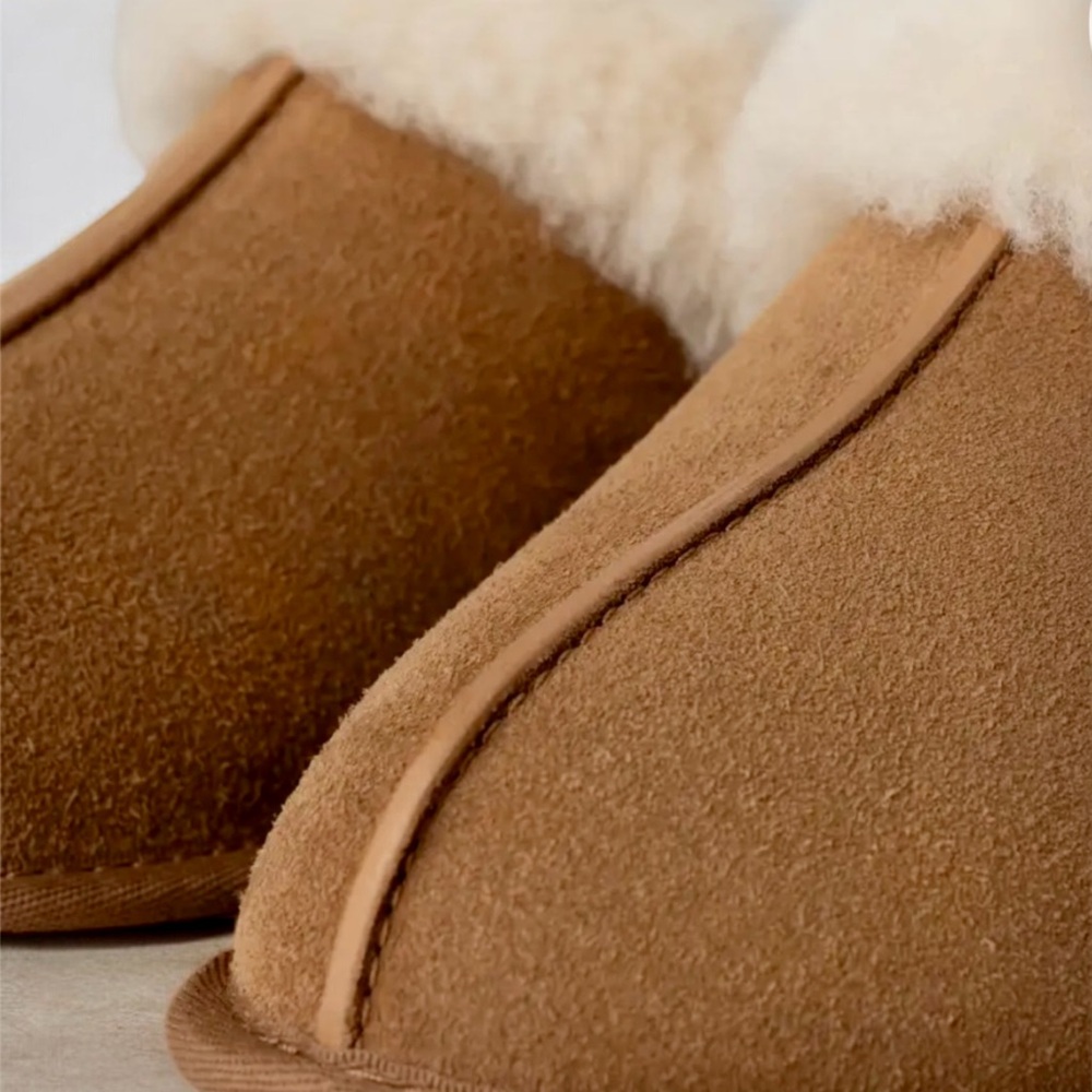 UGG Platform Scuff Slippers Chestnut Suede Shearling Lined Size 8 women’s NIB - Picture 5 of 6